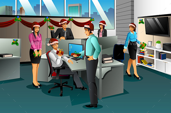 Business People Exchanging Christmas Gift - Christmas Seasons/Holidays
