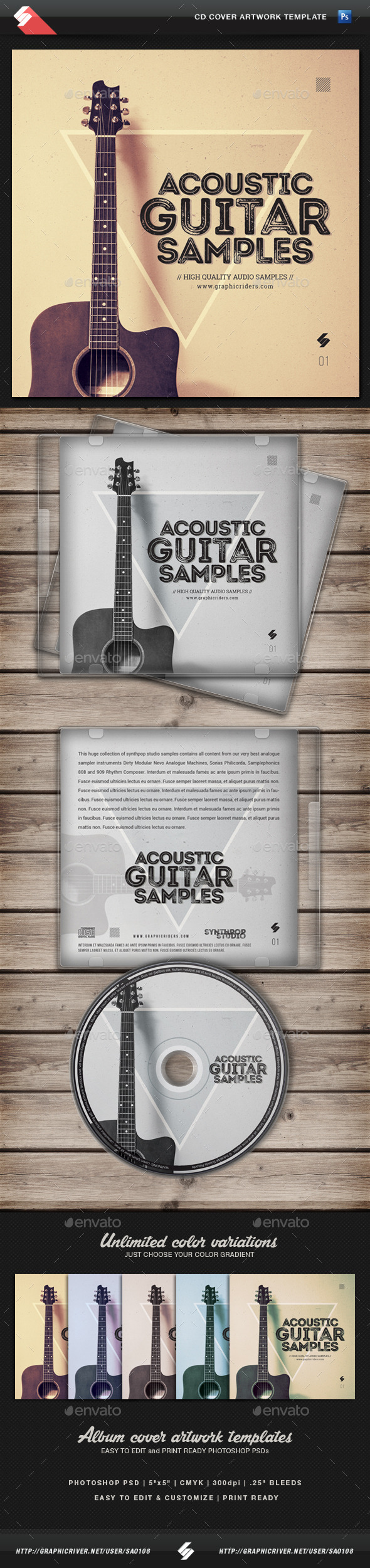 Acoustic Guitar Samples - CD Cover Template - CD & DVD Artwork Print Templates