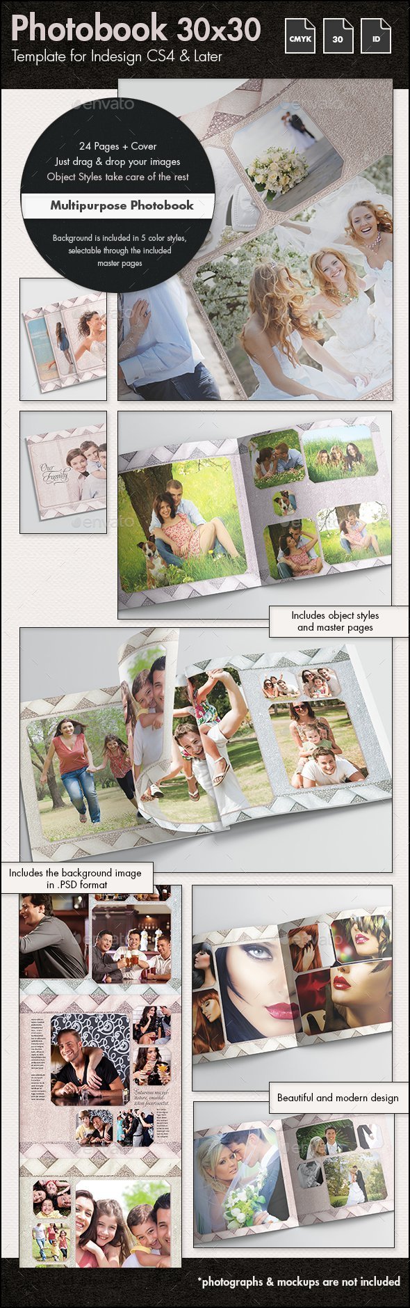 Multipurpose Photobook Album Template - 30x30cm - Photo Albums Print Templates