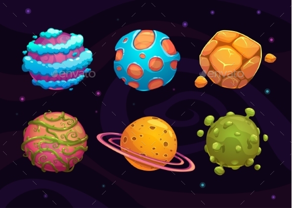 Set of Cartoon Fantasy Planets - Backgrounds Decorative