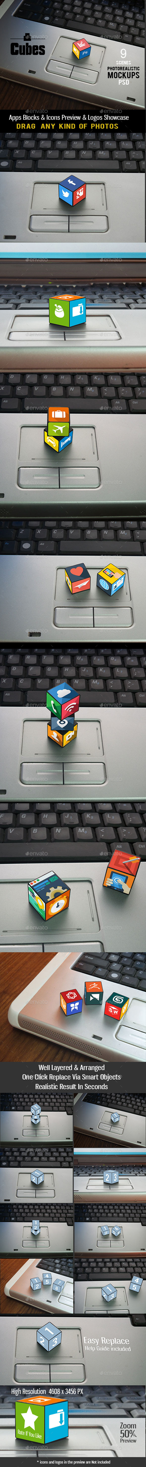 Cubes Apps 9 Realistic Scenes Mockups - Miscellaneous Print