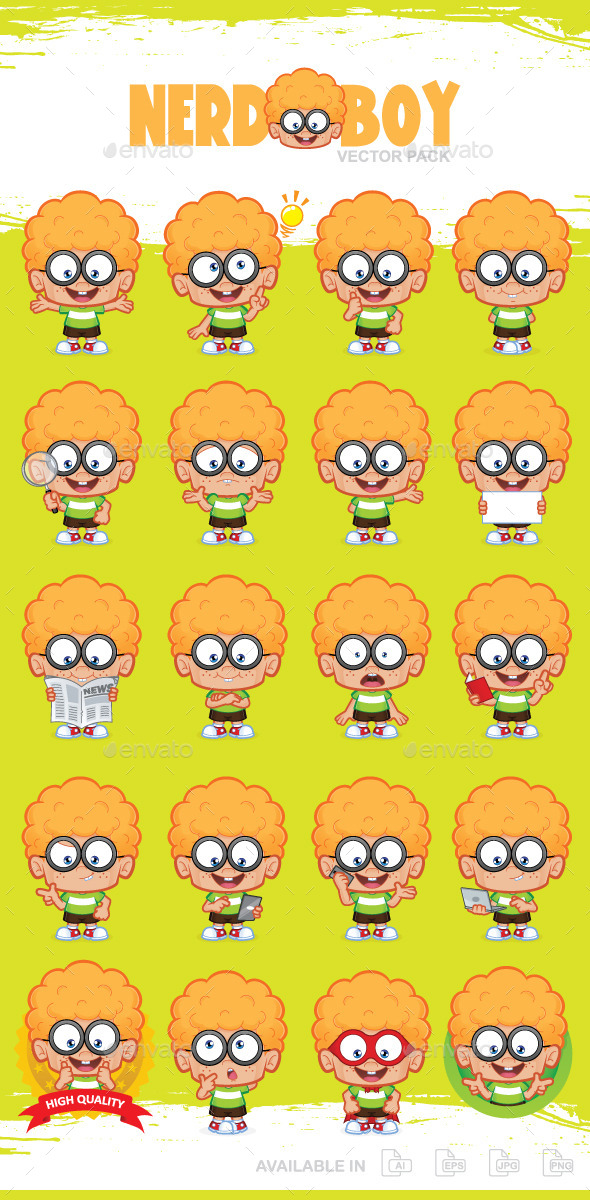 Nerd Boy Vector Pack - People Characters