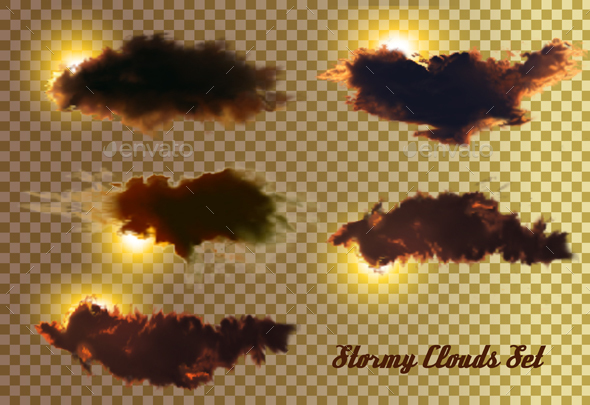 Stormy Transparent Clouds Set Vector - Organic Objects Objects