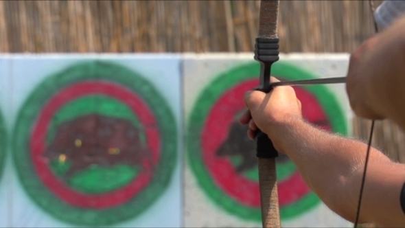 Man Shoots a Bow At a Target