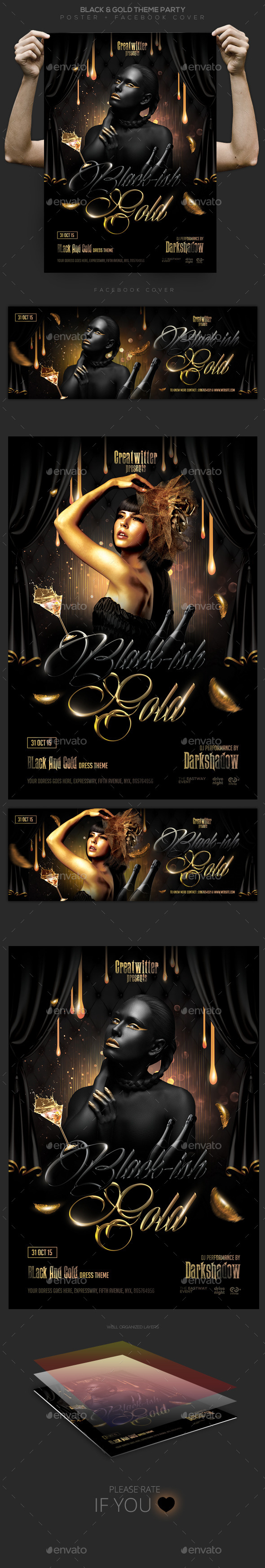Black & Gold Party Flyer / Poster / Facebook - Clubs & Parties Events