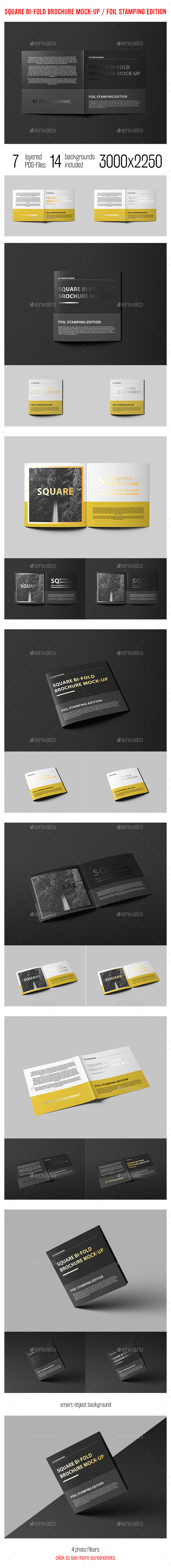 Square Bi-Fold Brochure Mock-up With Foil Stamping - Brochures Print