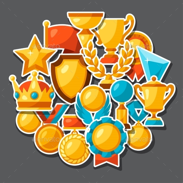 Sport Or Business Award Sticker Icons Background - Sports/Activity Conceptual