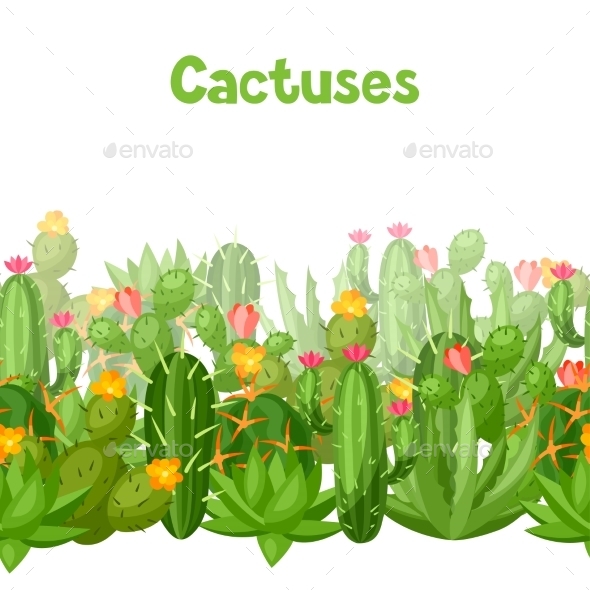 Cactuses And Plants Abstract Natural Seamless - Flowers & Plants Nature