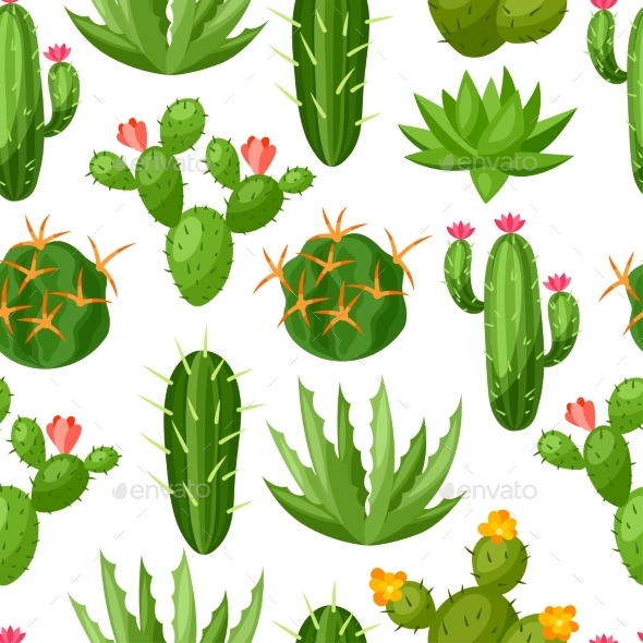 Cactuses And Plants Abstract Natural Seamless - Flowers & Plants Nature