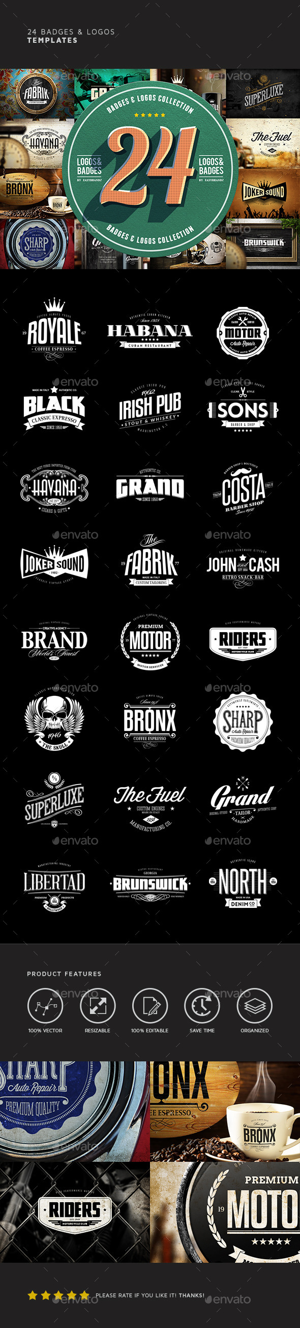 24 Badges & Logos Bundle - Badges & Stickers Web Elements