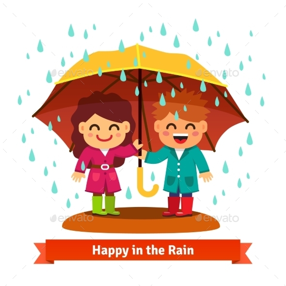 Boy And Girl Standing In The Rain Under Umbrella - Abstract Conceptual