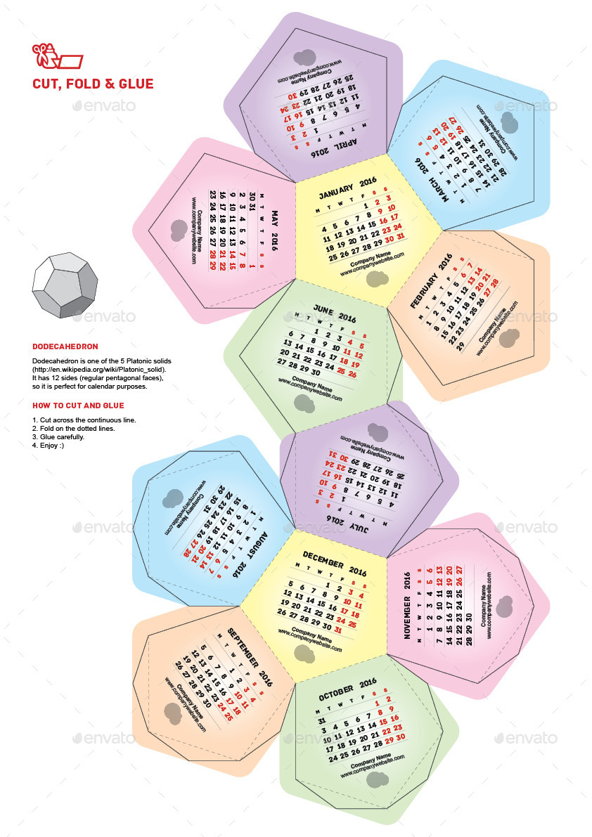 Calendar 2016 Dodecahedron by lumberjackbg GraphicRiver