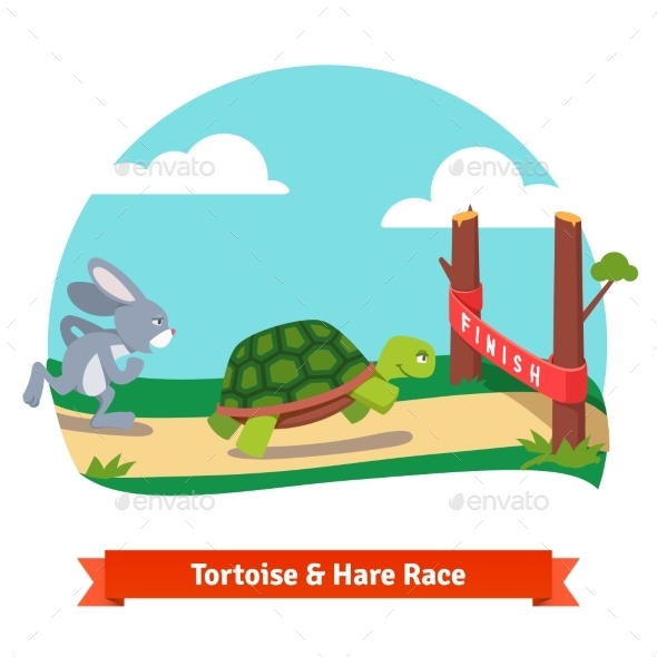 The Tortoise And The Hare Racing Together To Win - Animals Characters