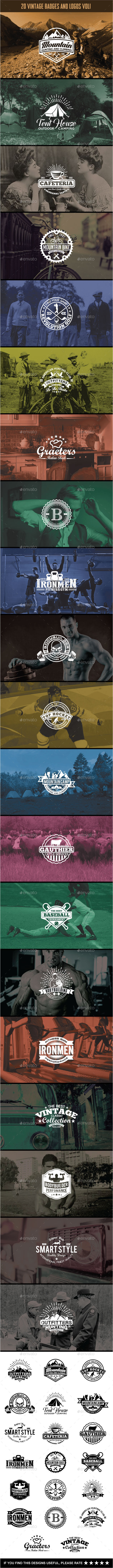20 Vintage Badges and Logos vol1 - Badges & Stickers Web Elements