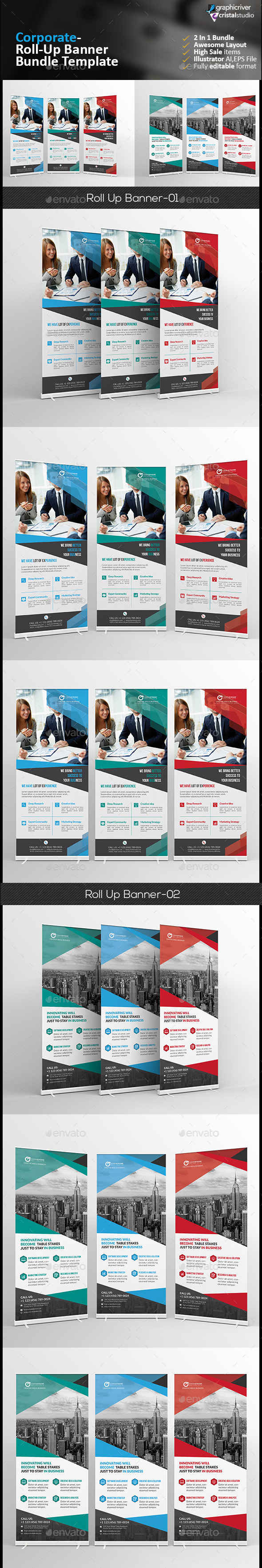 Roll-up Banner Bundle 2 in 1 - Signage Print Templates