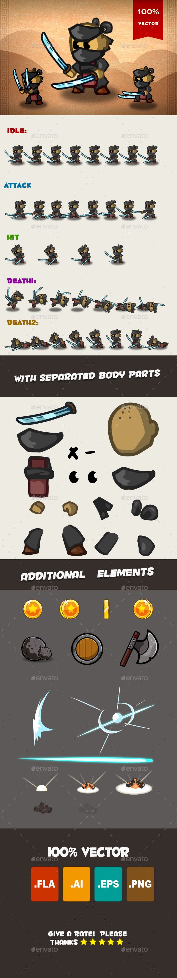 Ninja Spritesheet - Sprites Game Assets