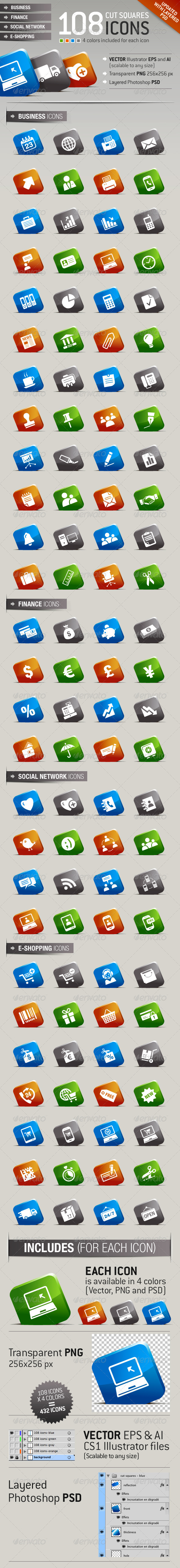 108 Cut Squares Icons - Icons