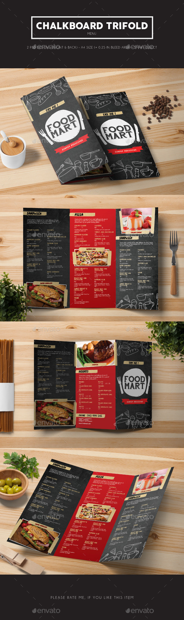 Chalkboard Trifold Menu - Food Menus Print Templates