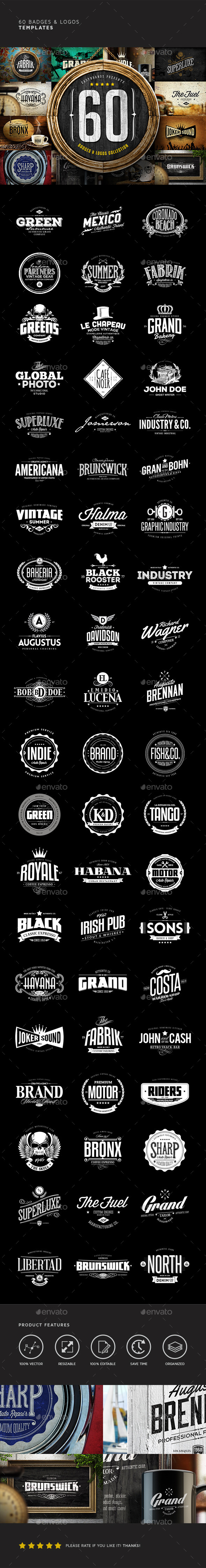 60 Badges & Logos Bundle - Badges & Stickers Web Elements