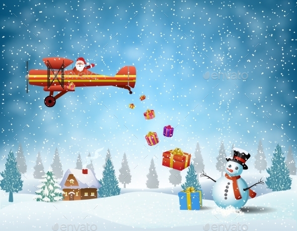 Light Plane With Santa Claus - Christmas Seasons/Holidays