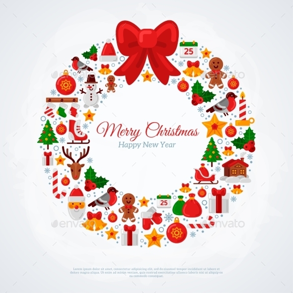 Christmas Wreath Assembled From Christmas Icons. - Christmas Seasons/Holidays