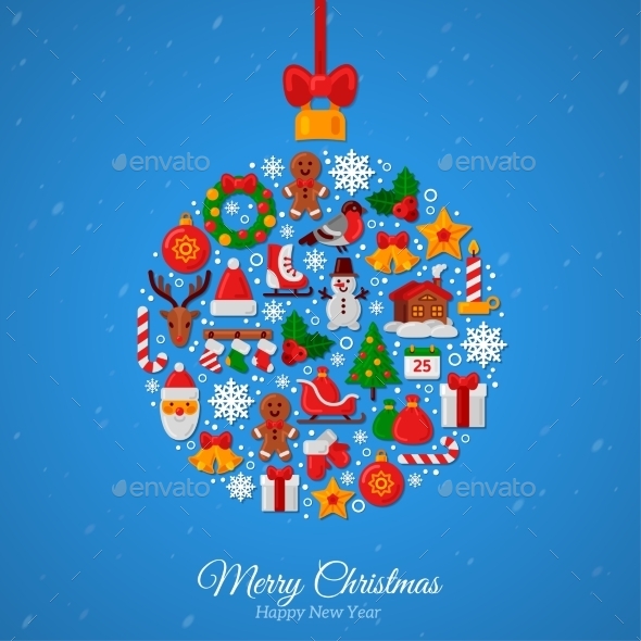 Christmas Ball Assembled From Christmas Icons. - Christmas Seasons/Holidays