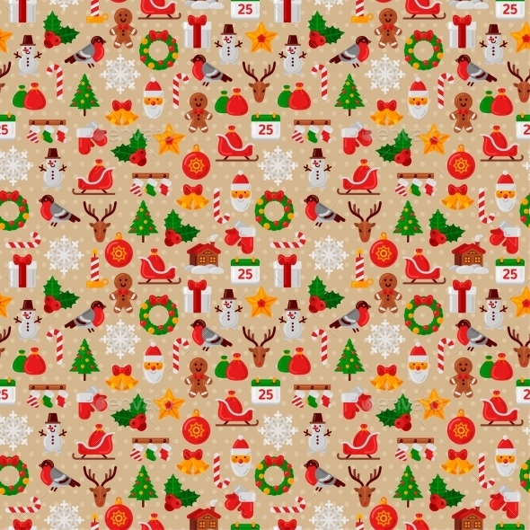 Seamless Pattern With Christmas Flat Icons. - Christmas Seasons/Holidays