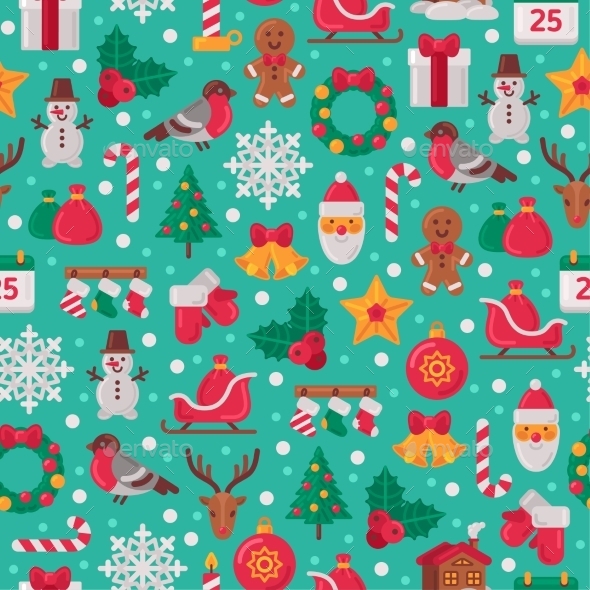 Seamless Pattern With Christmas Flat Icons. - Christmas Seasons/Holidays