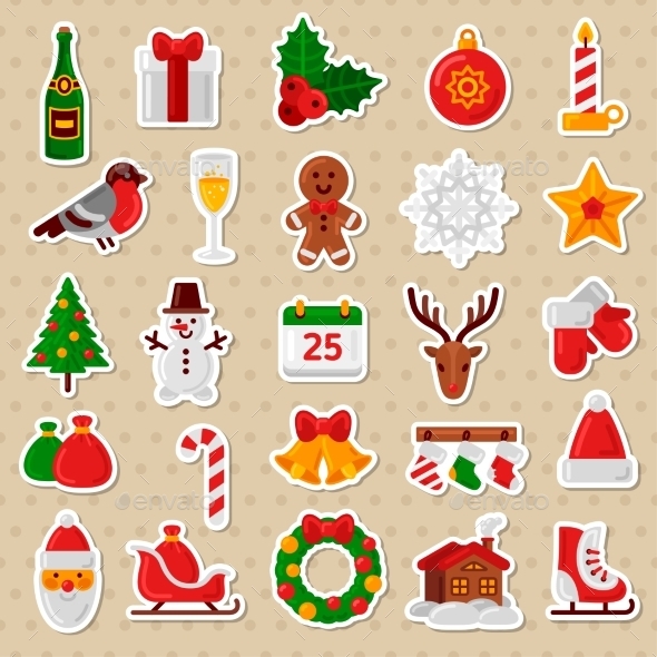 Merry Christmas Flat Icons. Happy New Year - Christmas Seasons/Holidays