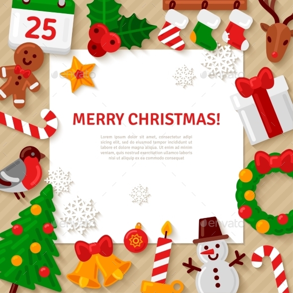 Merry Christmas Background With Flat Christmas - Christmas Seasons/Holidays