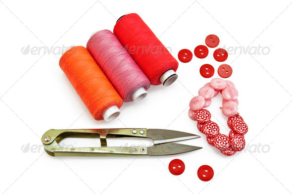 Sewing accessories red - Stock Photo - Images
