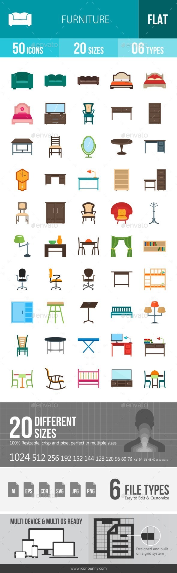 Furniture Flat Multicolor Icons - Icons