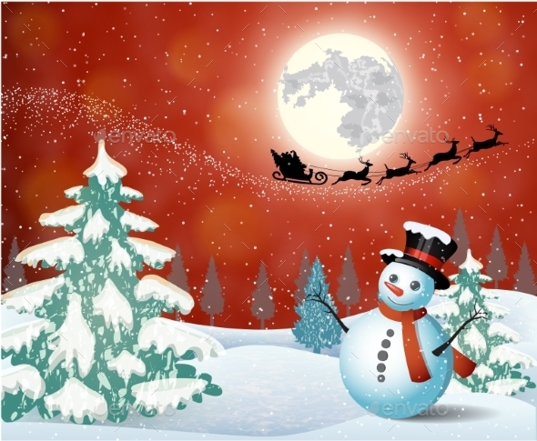 Cute Snowman On The Background Of Night Sky - Christmas Seasons/Holidays