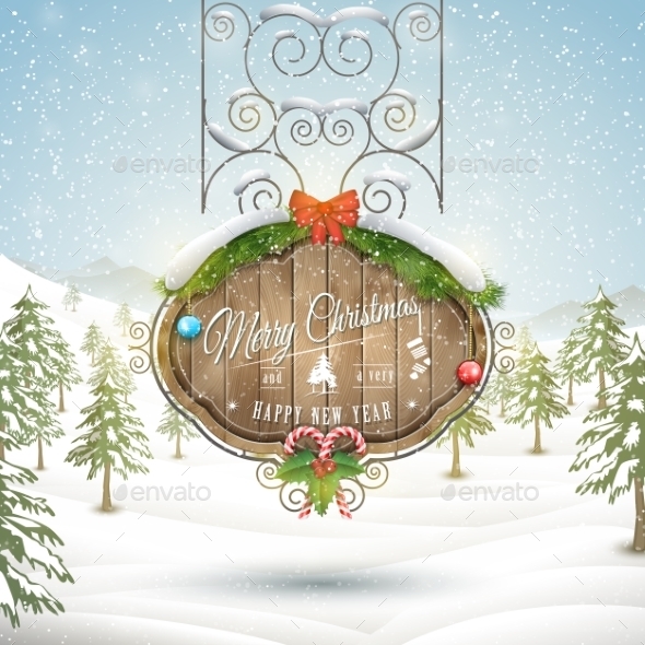 Decorated Christmas Board Vector Illustration - Christmas Seasons/Holidays