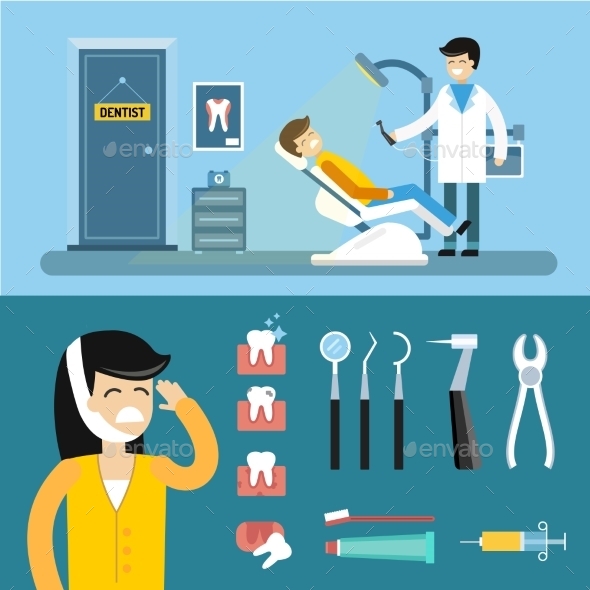 Dentist Doctors Office and Patient with Toothache - Health/Medicine Conceptual