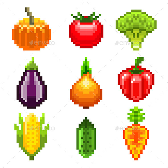 Pixel Vegetables for Games Icons Set - Food Objects
