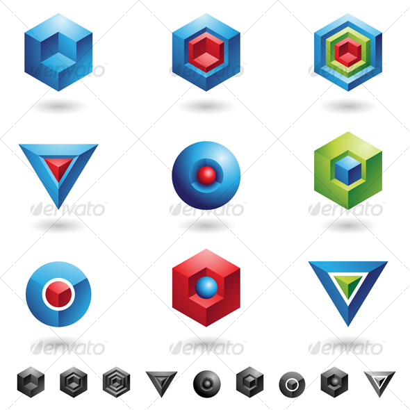 3d cubes and triangles - Abstract Icons