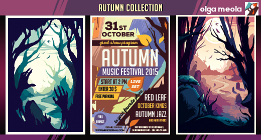 Autumn theme collection & Fall forest trees