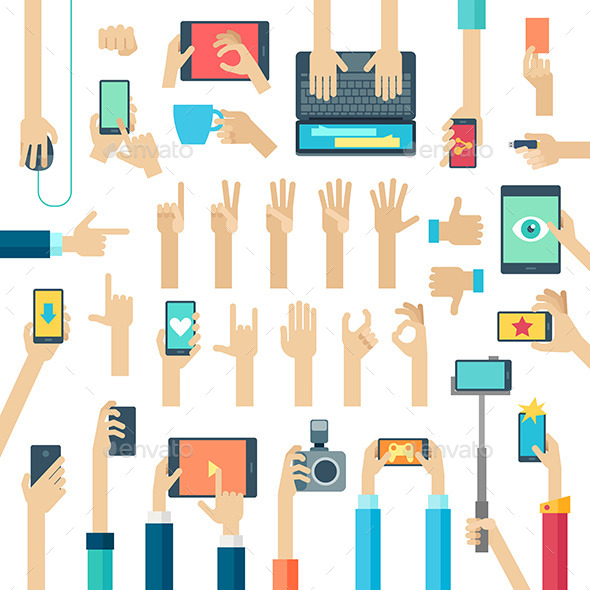 Hands Set with Gadgets - Communications Technology