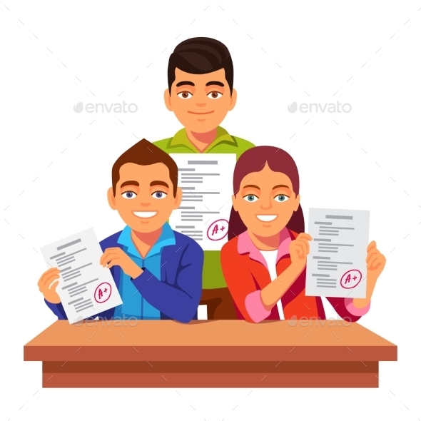 Students Showing Test Papers with A+ Results - People Characters
