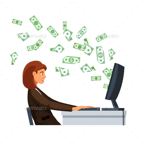 Businesswoman Sitting in Front of Computer Screen - Concepts Business