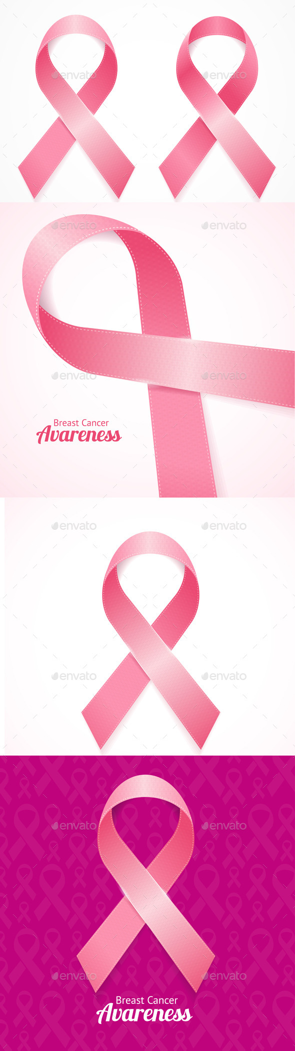 Breast Cancer Ribbon Set - Health/Medicine Conceptual