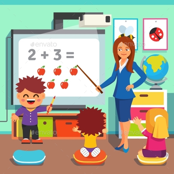 Children Studying in Classroom - People Characters