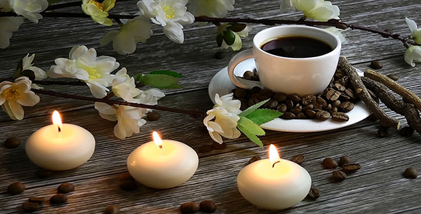 Coffee with Candles and Flowers