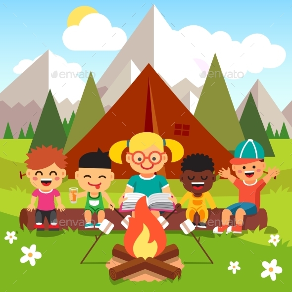 Kindergarten Kids Camping in the Forest - People Characters