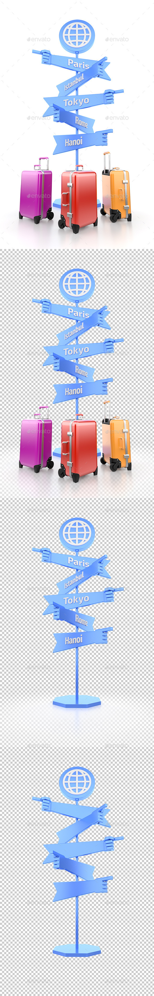 Travelers Global Signpost - Objects 3D Renders