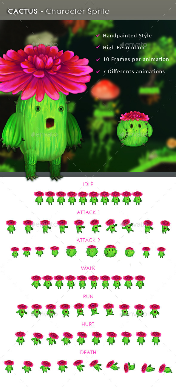 Cactus - Character Sprite - Sprites Game Assets