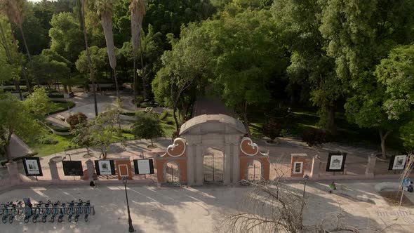 Plaza de la Familia At Alameda Hidalgo Garden In Santiago de Queretaro, Mexico. - aerial pullback alt