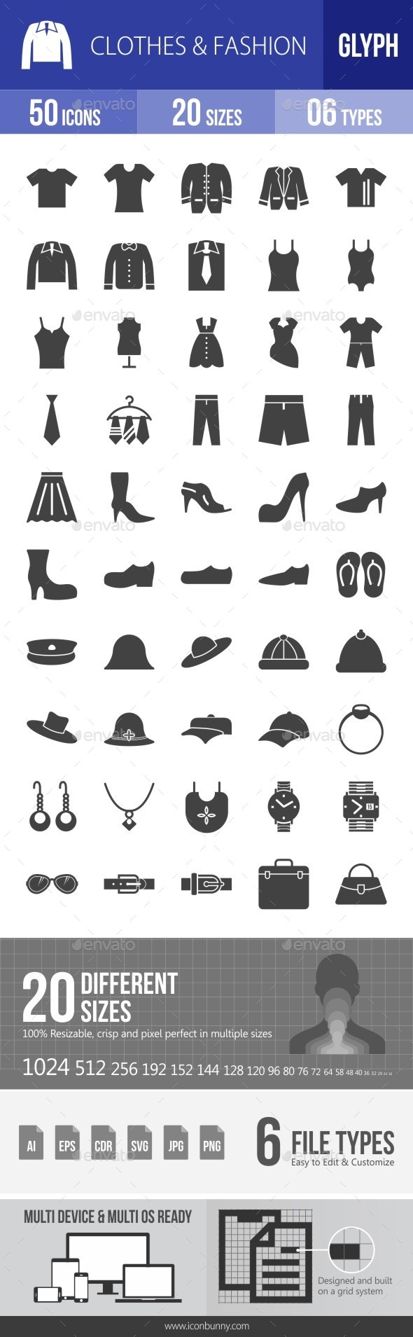 Clothes & Fashion Glyph Icons - Icons