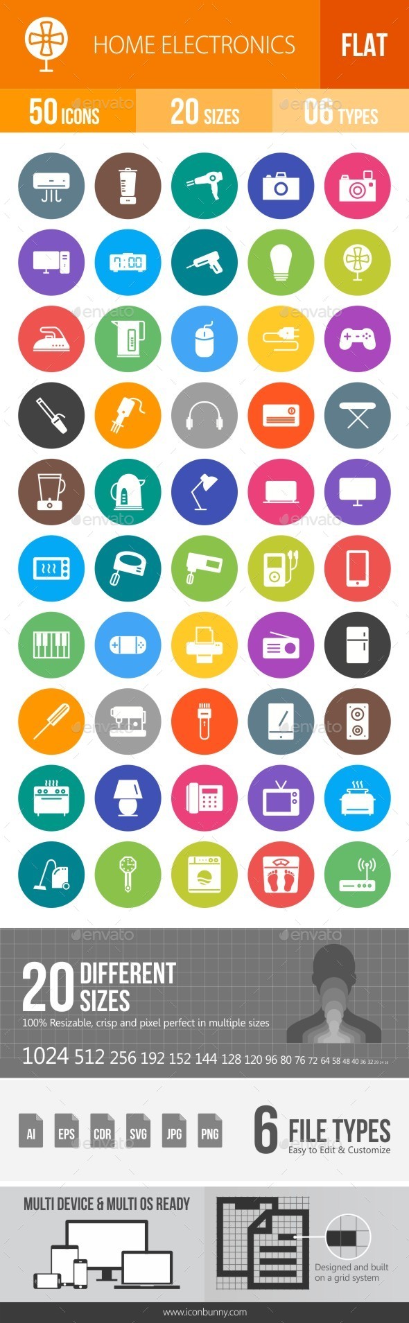 Home Electronics Flat Round Icons - Icons